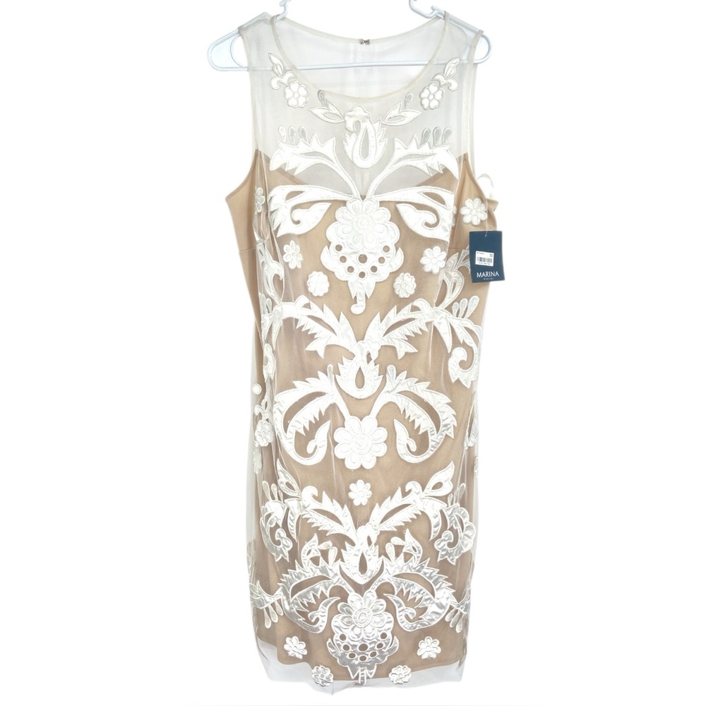 NWT Marina‎ Appliqué Floral Overlay Dress Plus Size 16